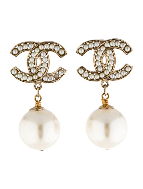 chanel cc drop earrings crystal pearl silver|chanel cc earrings original.